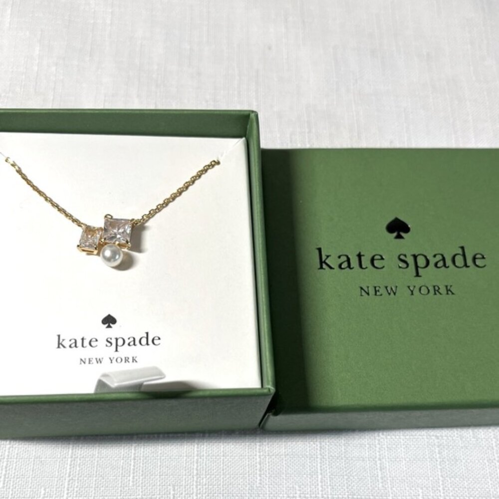 Kate Spade Gold and White Necklace with Dainty Pendant New